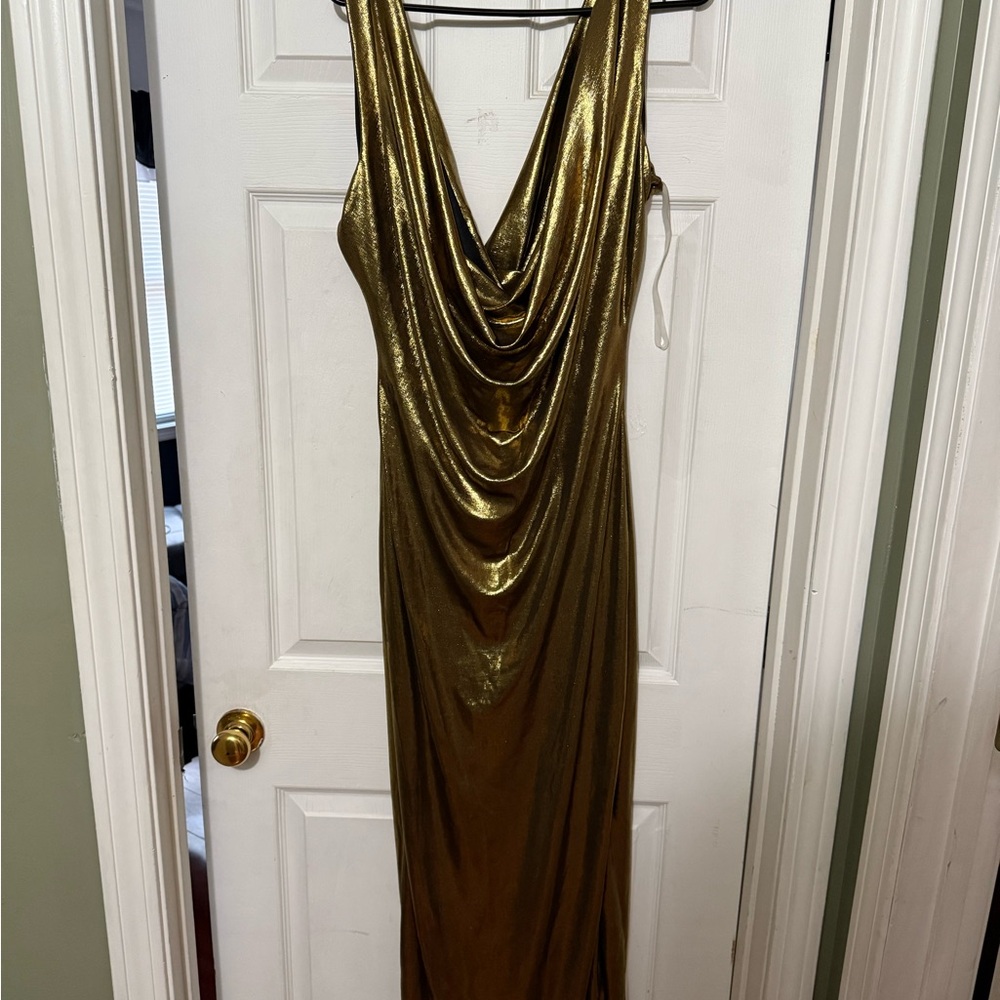 JLUXLABEL Gold Cowl Neck Sleeveless Gown
